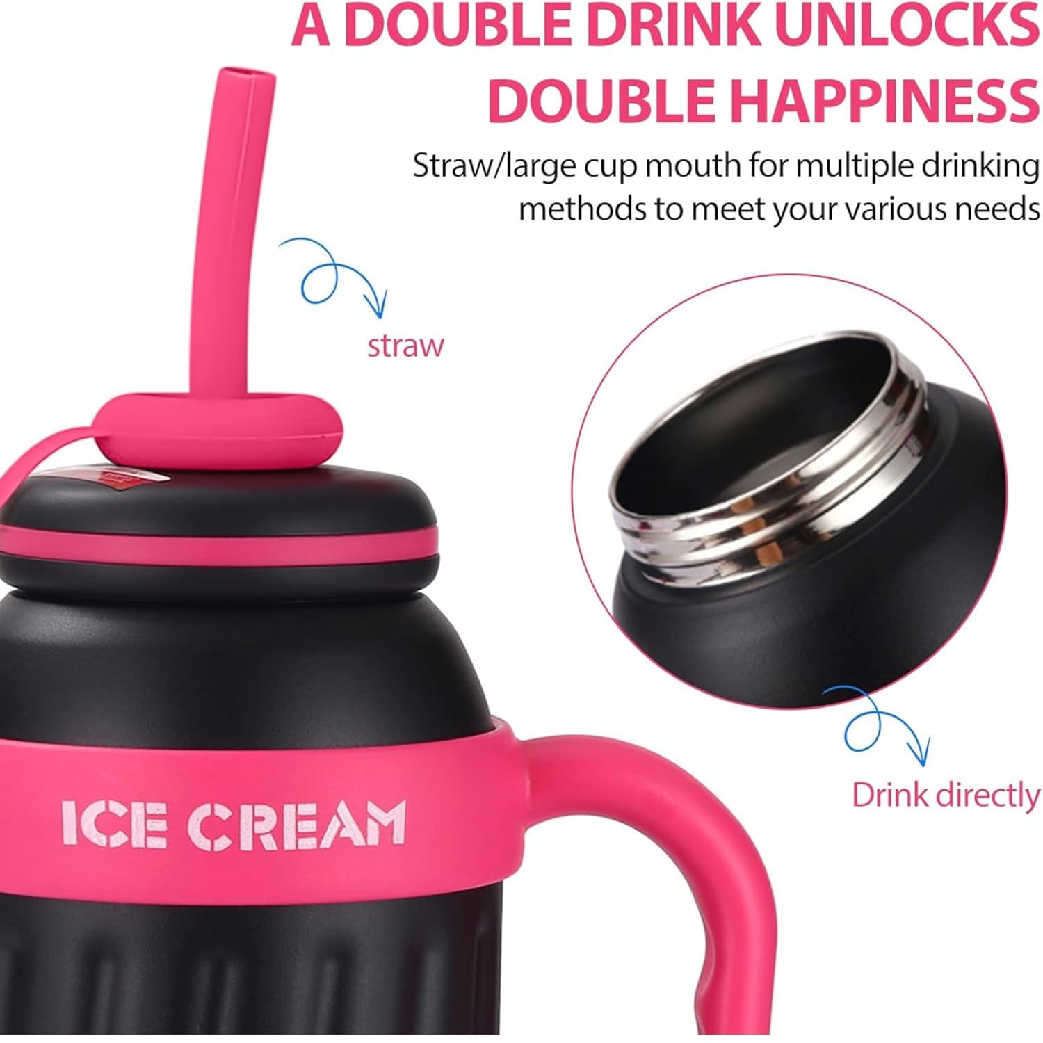 DailyAlley Insulated Tumbler with Handle & Straw (900ml) | Double Wall Stainless Steel Leakproof Mug for Coffee, Smoothie & Cold Drinks (Black) Dailyalley