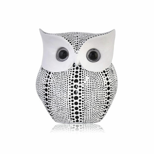 White Owl Decorative Statue – Polka Dot Resin Figurine for Shelf, Bookcase, TV Stand & Office Table Décor | Cute Modern Art Owl with Golden Eyes (20×10×10 cm) Dailyalley