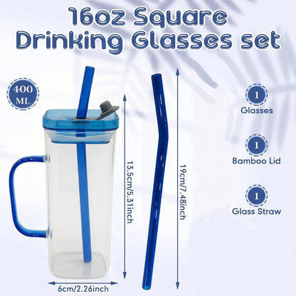 DailyAlley Cute Bow Glass Tumbler with Straw | 300ml Water Sipper | Reusable & Stylish Mug for Juice, Coffee, Milk, Travel & Office (Blue) Dailyalley