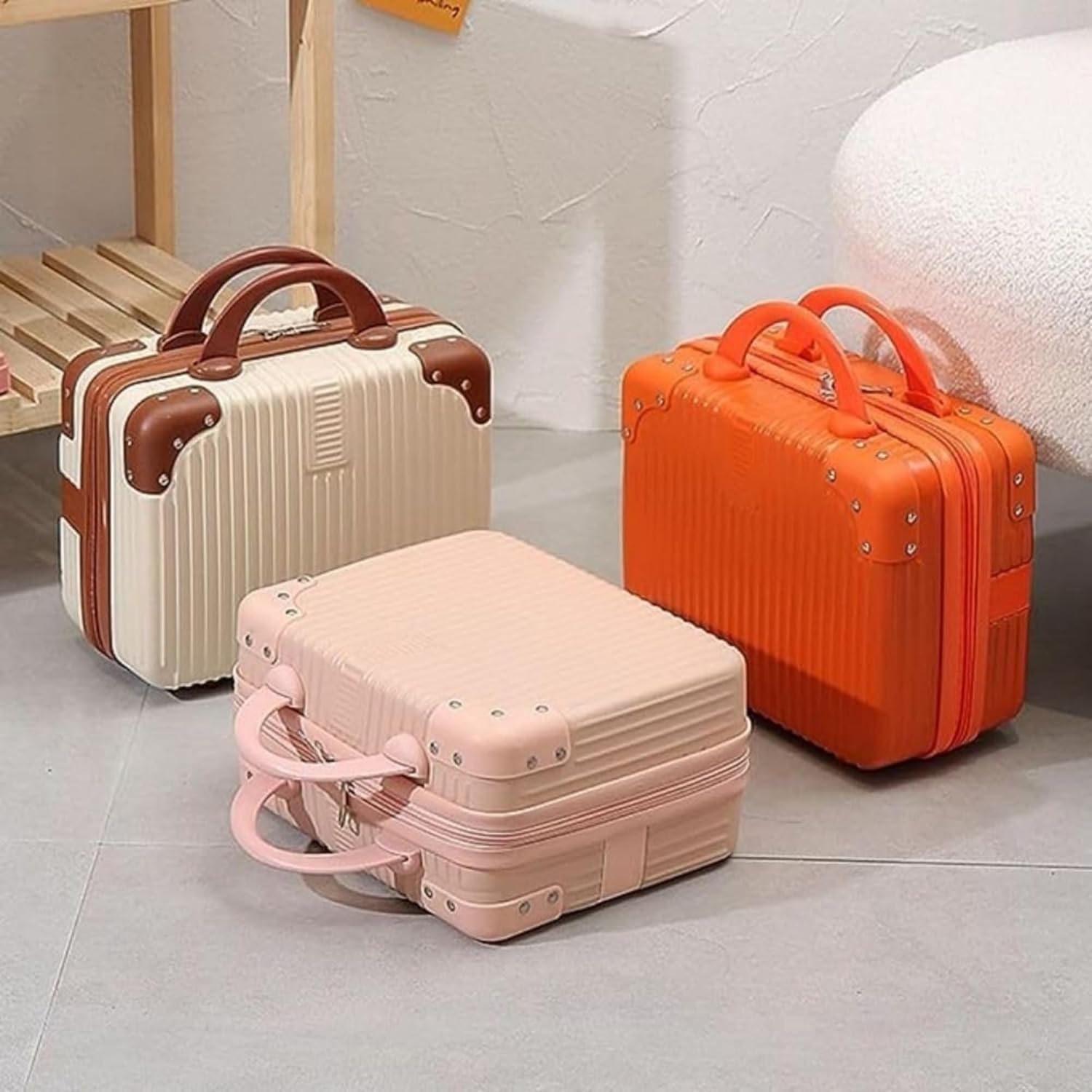 DailyAlley White Hard Shell Makeup Bag - A portable travel cosmetic case with a handle. Perfect for organizing makeup and toiletries on the go. Dailyalley