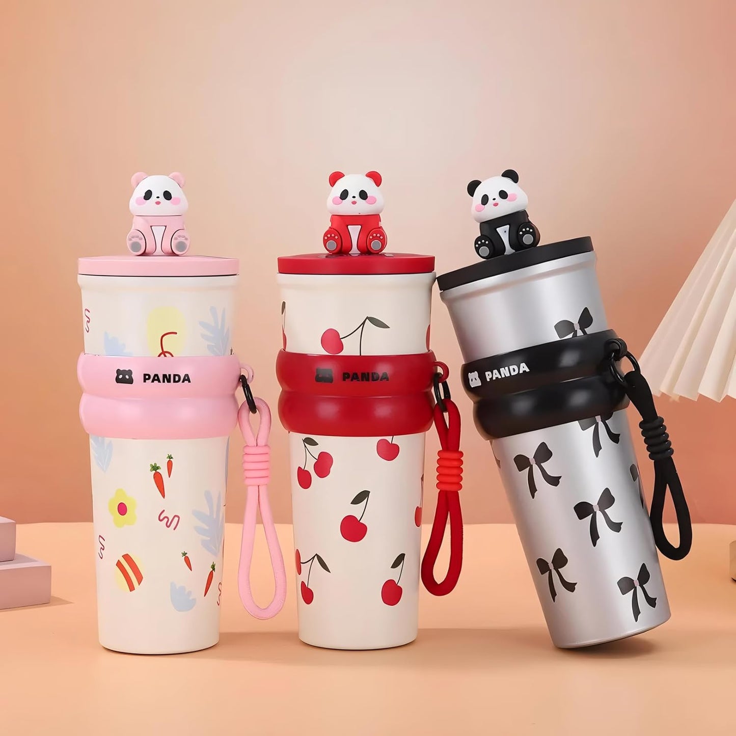 DailyAlley Pink Panda Water Bottle - A cute, cherry-designed water bottle perfect for staying hydrated with a touch of fun and style. Dailyalley