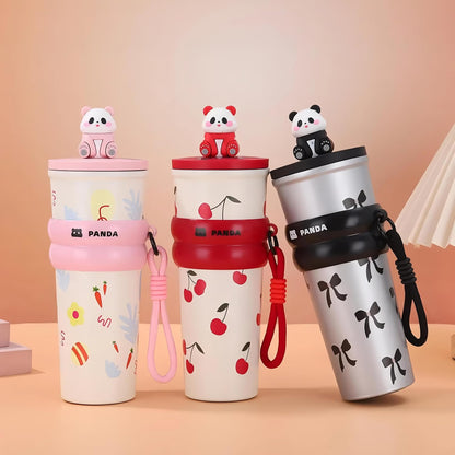 DailyAlley Pink Panda Water Bottle - A cute, cherry-designed water bottle perfect for staying hydrated with a touch of fun and style. Dailyalley