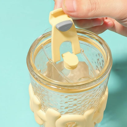 DailyAlley Glass Sipper Tumbler with Straw | Set of 2 | 450ml Stylish Cup for Cold & Hot Drinks | Reusable Travel Mug for Office, Gym, Home (Transparent, Yellow) Dailyalley