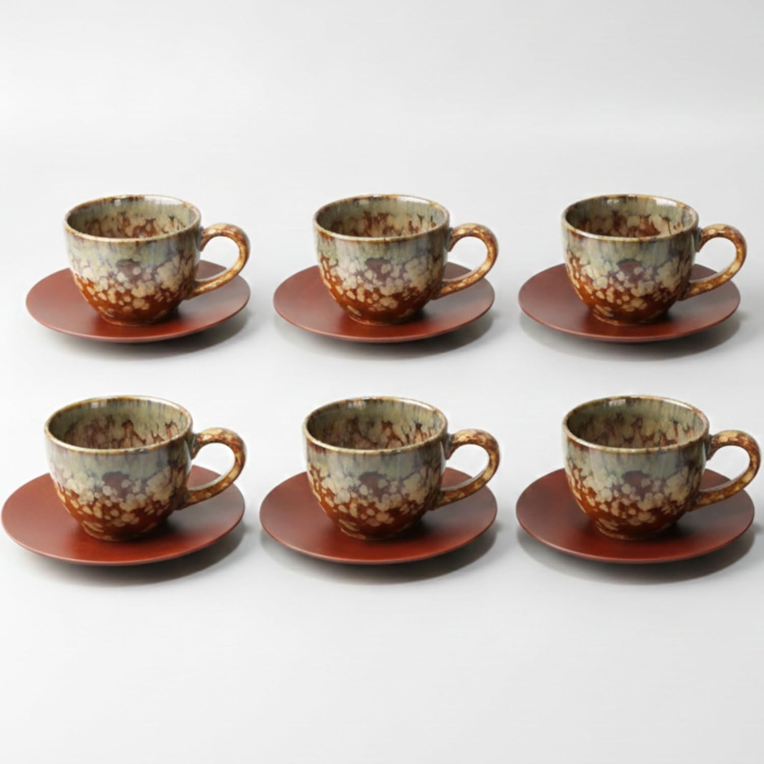Premium Ceramic Tea Cup Set with Wooden Plates – 12-Piece Set (6 Cups + 6 Plates), 150 ml | Handmade Glazed Design for Tea, Coffee, Guests & Gifting Dailyalley