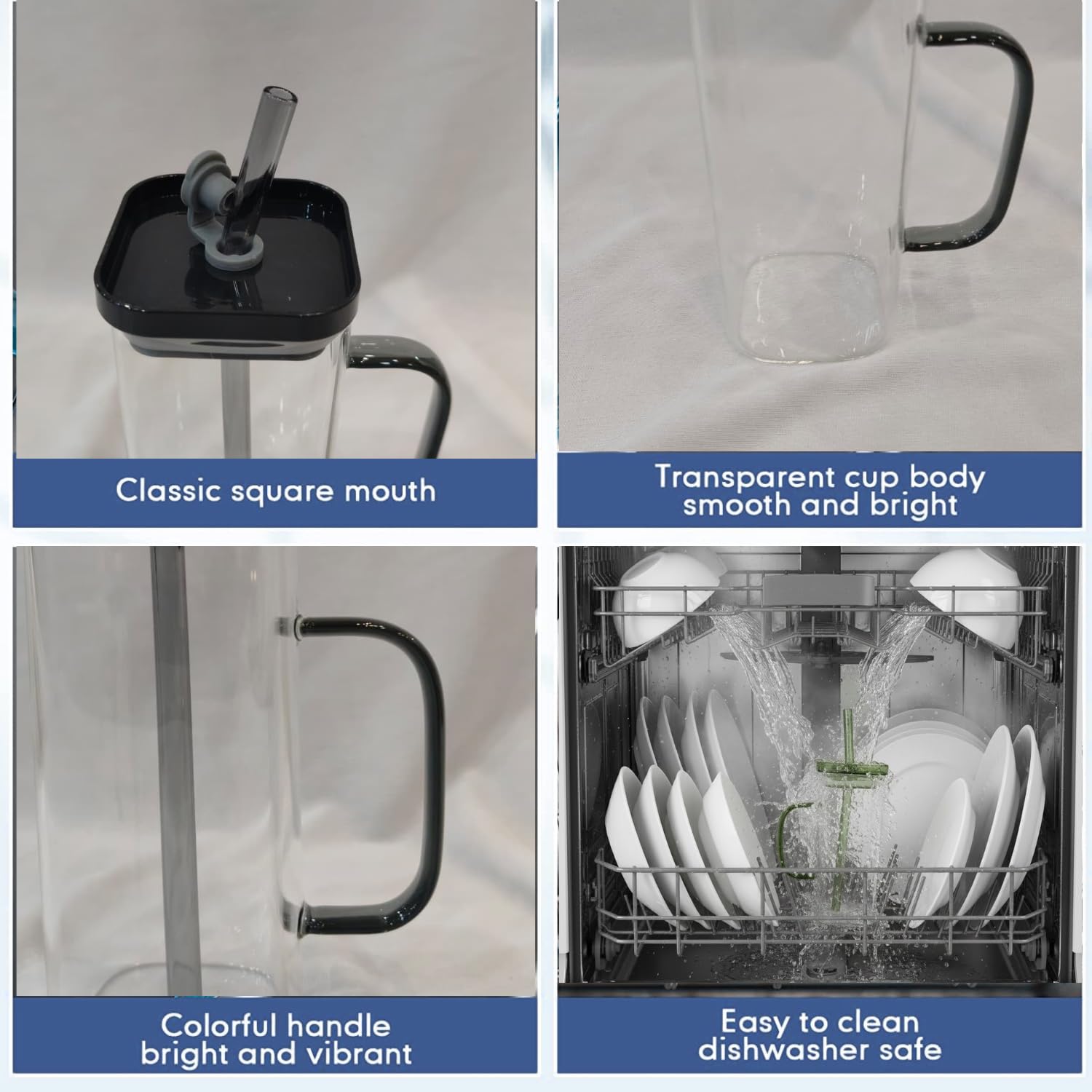 DailyAlley Cute Bow Glass Tumbler (300ml) w/ Straw & Lid | Reusable Water Sipper Mug | Stylish for Juice, Coffee, Milk, Travel & Office (Black) Dailyalley