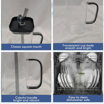 DailyAlley Cute Bow Glass Tumbler (300ml) w/ Straw & Lid | Reusable Water Sipper Mug | Stylish for Juice, Coffee, Milk, Travel & Office (Black) Dailyalley