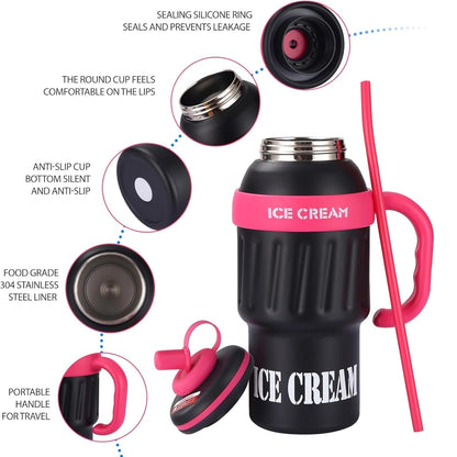 DailyAlley Insulated Tumbler with Handle & Straw (900ml) | Double Wall Stainless Steel Leakproof Mug for Coffee, Smoothie & Cold Drinks (Black) Dailyalley