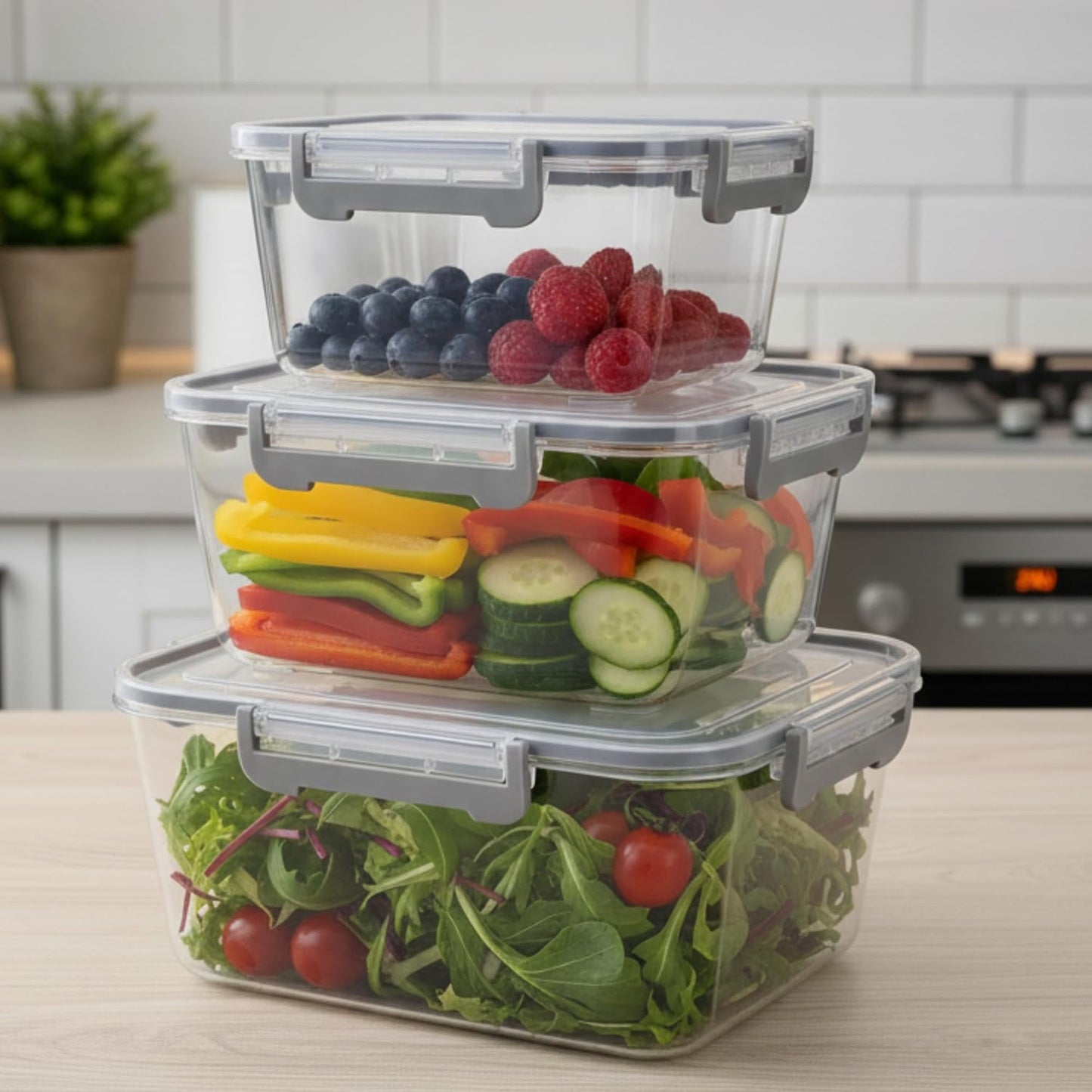 Airtight Food Storage Containers – Set of 3 (1800ml + 1200ml + 800ml) | BPA-Free Plastic Kitchen Containers with Leakproof Lids | Stackable, Microwave & Freezer Safe Lunch Boxes Dailyalley