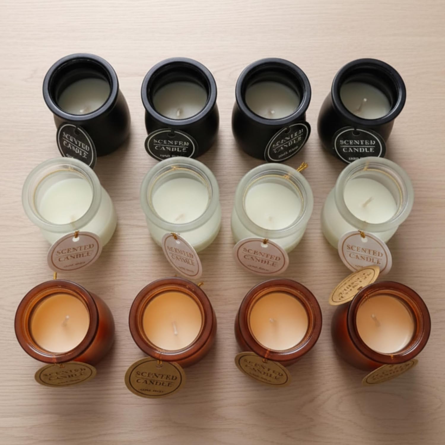 Handmade Scented Jar Candles – Pack of 12 | Long-Lasting 24+ Hour Burn | Amber Brown, Matte Black & Frosted White Glass Jars | Christmas Decor, Home Fragrance, Gifting & Aromatherapy Dailyalley