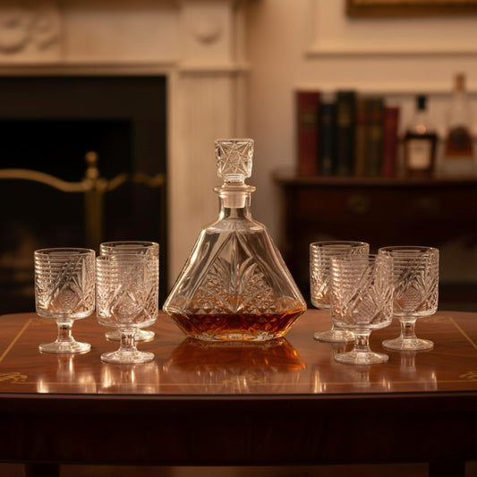 Decanter Set and set of 6 wine Glass DailyAlley Premium 7-Piece Vintage Crystal Decanter Set – 850ml Whiskey Decanter & 6 Glasses, Hand-Cut Design, Perfect Gift for Home Bar Lovers Dailyalley