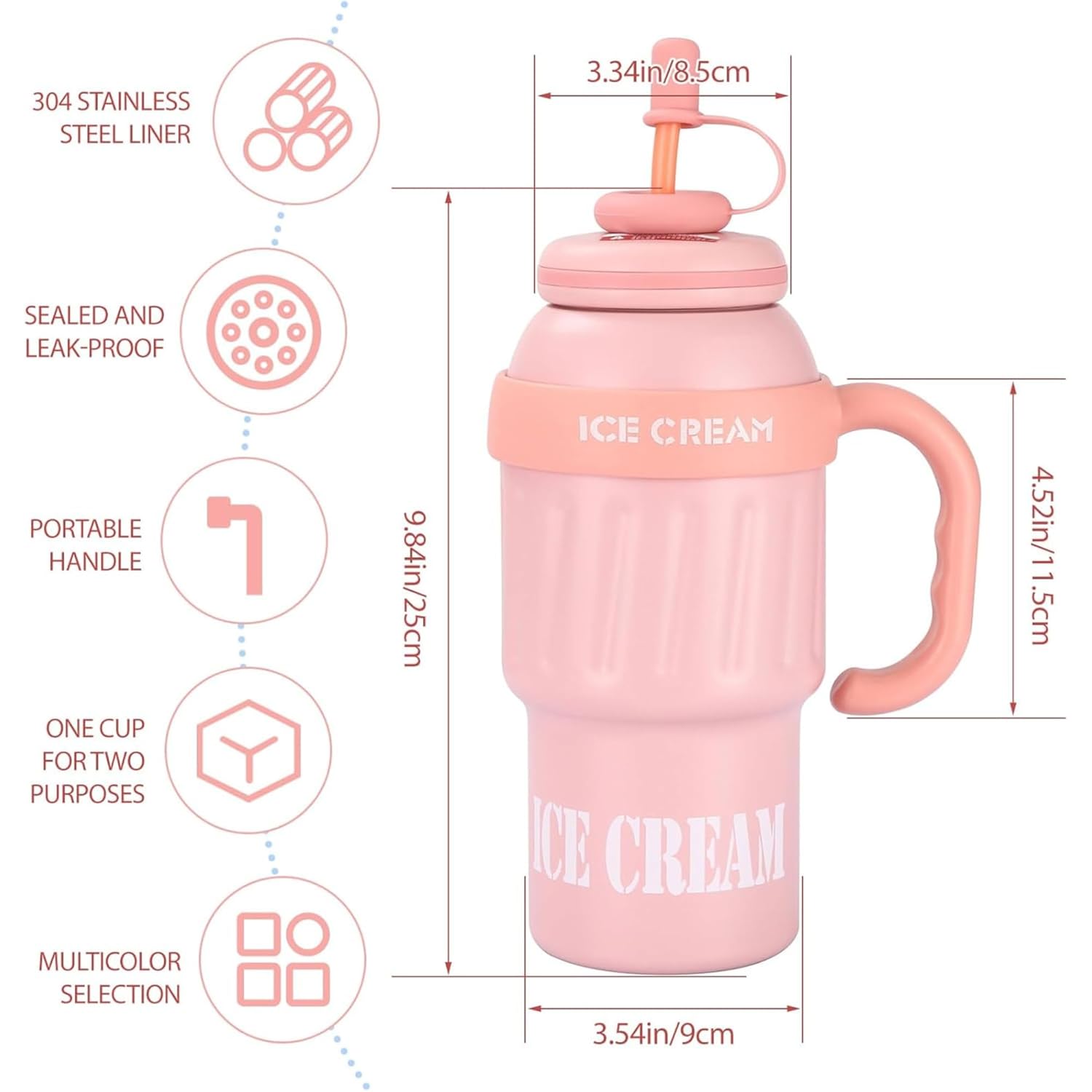 DailyAlley Insulated Tumbler with Handle & Straw (900ml) | Double Wall Stainless Steel Leakproof Mug for Coffee, Smoothie & Cold Drinks (Pink) Dailyalley