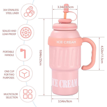 DailyAlley Insulated Tumbler with Handle & Straw (900ml) | Double Wall Stainless Steel Leakproof Mug for Coffee, Smoothie & Cold Drinks (Pink) Dailyalley