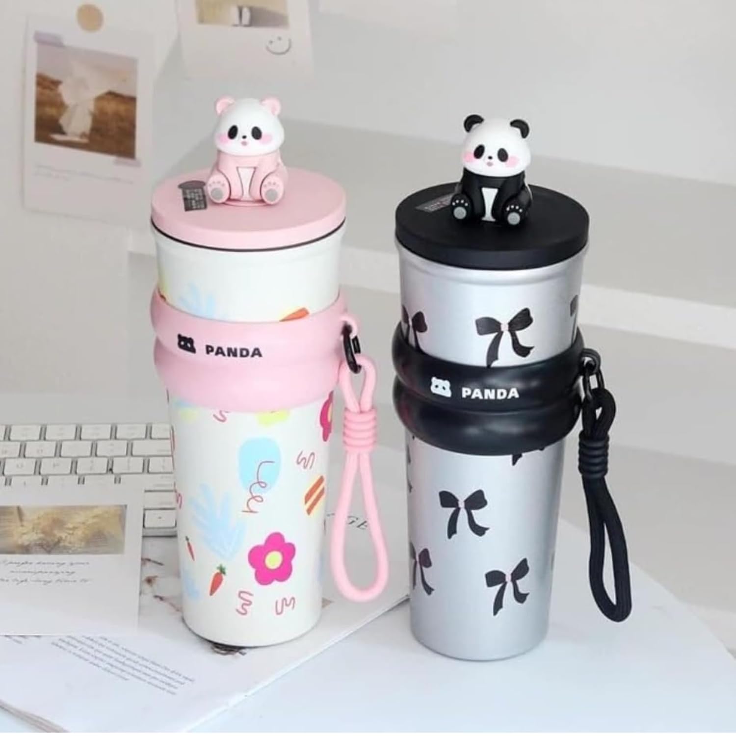 DailyAlley Pink Panda Water Bottle - A cute, cherry-designed water bottle perfect for staying hydrated with a touch of fun and style. Dailyalley