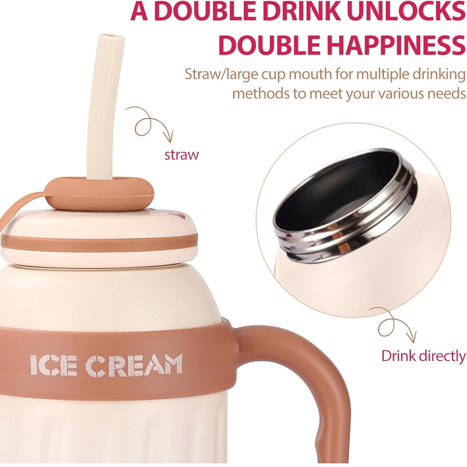 DailyAlley Insulated Tumbler with Handle & Straw (900ml) | Double Wall Stainless Steel Leakproof Mug for Coffee, Smoothie & Cold Drinks (Brown) Dailyalley