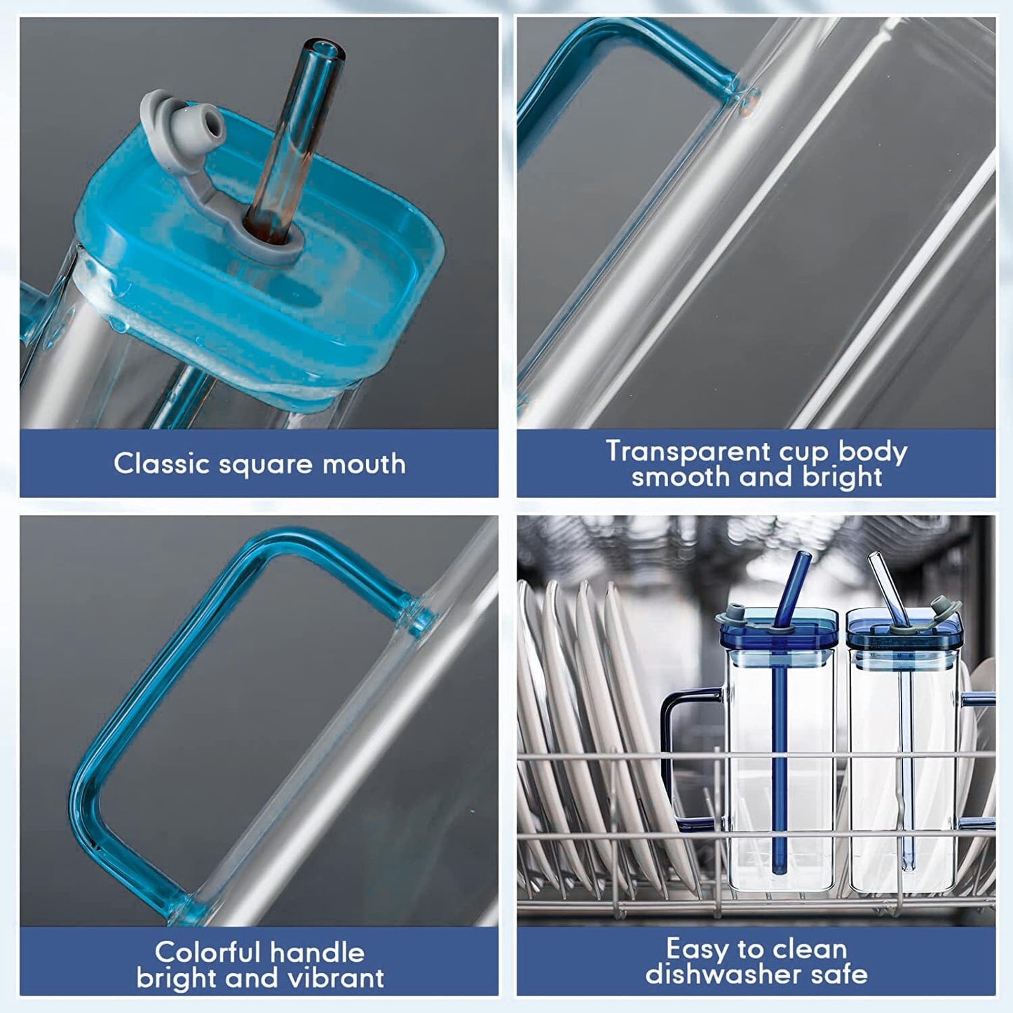 DailyAlley Cute Bow Glass Tumbler with Straw | 300ml Water Sipper | Reusable & Stylish Mug for Juice, Coffee, Milk, Travel & Office (Blue) Dailyalley