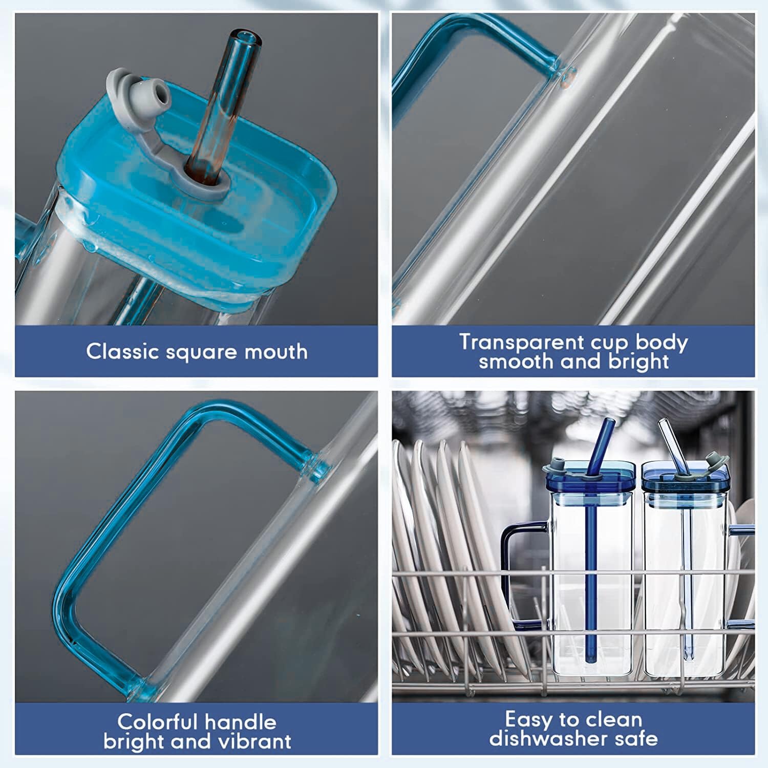 DailyAlley Cute Bow Glass Tumbler with Straw | 300ml Water Sipper | Reusable & Stylish Mug for Juice, Coffee, Milk, Travel & Office (Blue) Dailyalley