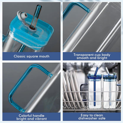 DailyAlley Cute Bow Glass Tumbler with Straw | 300ml Water Sipper | Reusable & Stylish Mug for Juice, Coffee, Milk, Travel & Office (Blue) Dailyalley