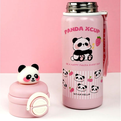 DailyAlley Pink Panda Water Bottle - A stainless steel thermos for kids, featuring a cute panda design. Perfect for keeping drinks hot or cold. Dailyalley