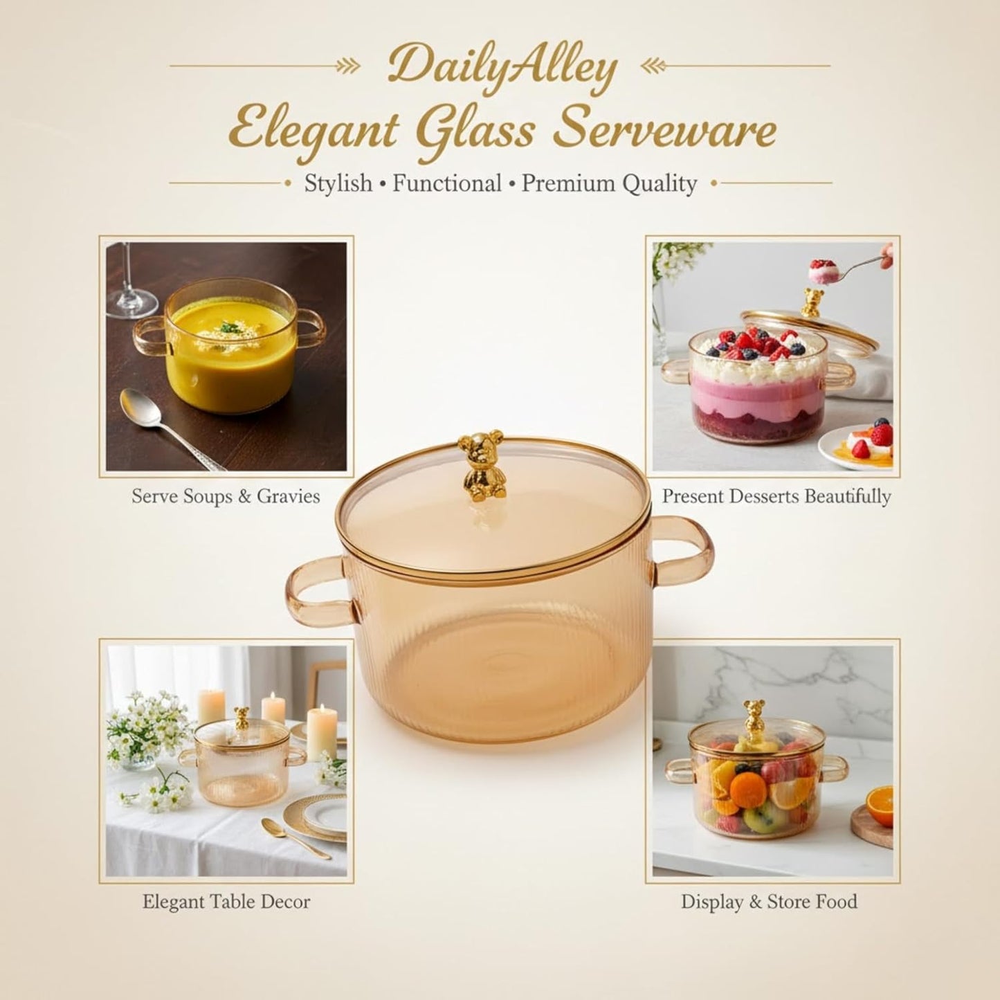 DailyAlley Vintage Amber Wine Glasses (Set of 6) | Elegant Fluted Swirl Design for Cocktails & Champagne | Multi-Purpose Glassware (300ml) Dailyalley