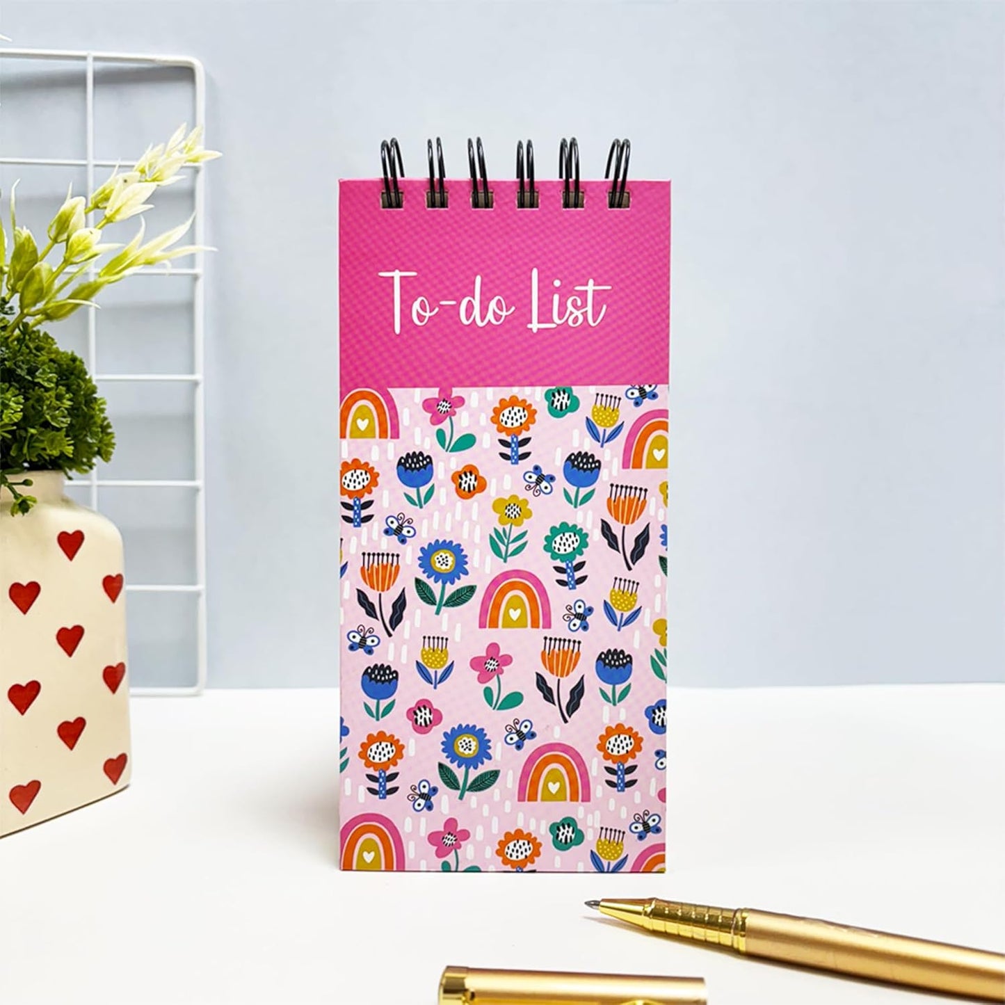 Pink Flower To-Do List Notepad | Daily Planner for Tasks, Study & Groceries | Wirebound Checklist Pad | 50 Tear-Off Sheets | 264 Pages | 80 GSM | 9.2x19.8 cm Dailyalley