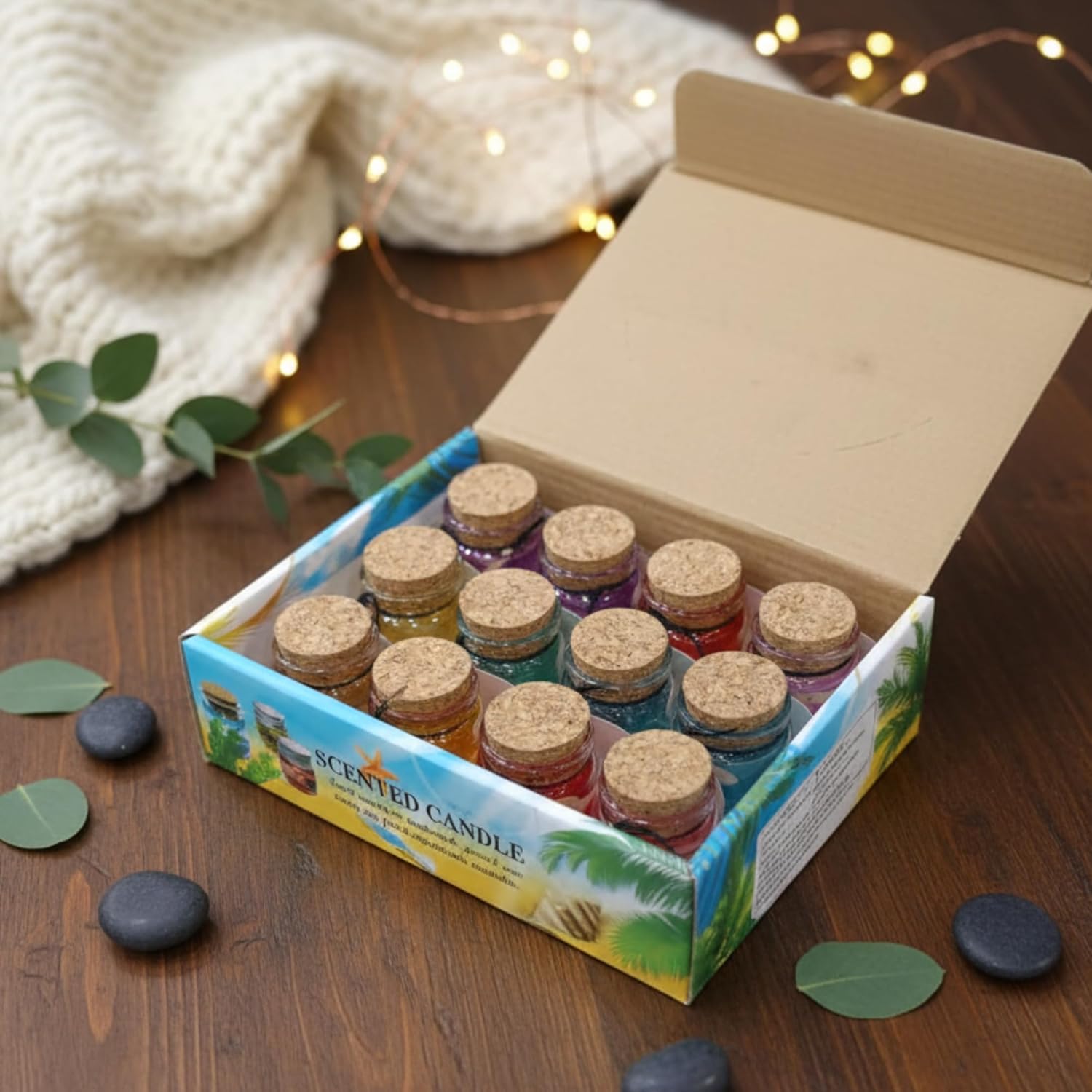 Handmade Colourful Gel Wax Jar Candles – Set of 12 | Long-Burning 12+ Hours Scented Glass Candles for Home Decor, Festivals, Diwali, Christmas & Gifting Dailyalley