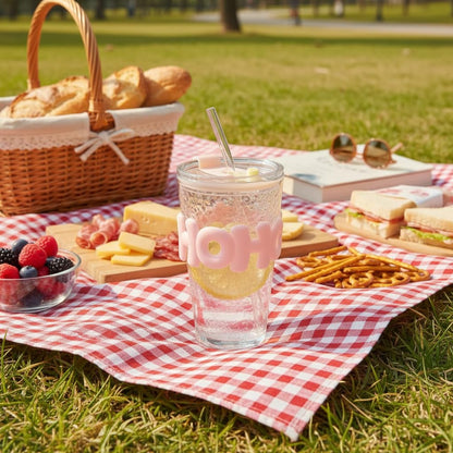 Glass Sipper Tumbler with Straw | 450ml Stylish Cup for Cold & Hot Drinks | Reusable Travel Mug for Office, Gym, Home (Transparent, Pink) Dailyalley