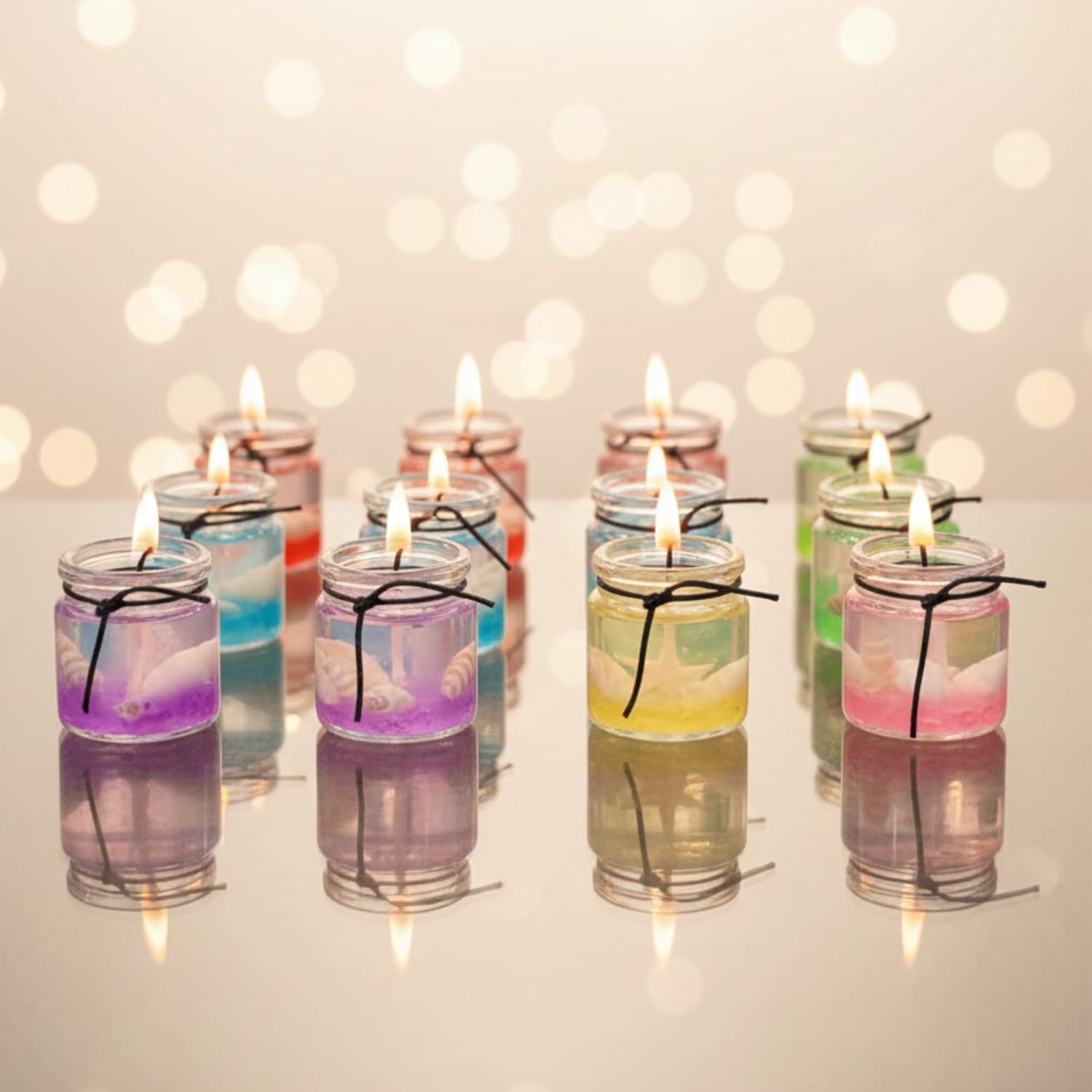 Handmade Colourful Gel Wax Jar Candles – Set of 12 | Long-Burning 12+ Hours Scented Glass Candles for Home Decor, Festivals, Diwali, Christmas & Gifting Dailyalley