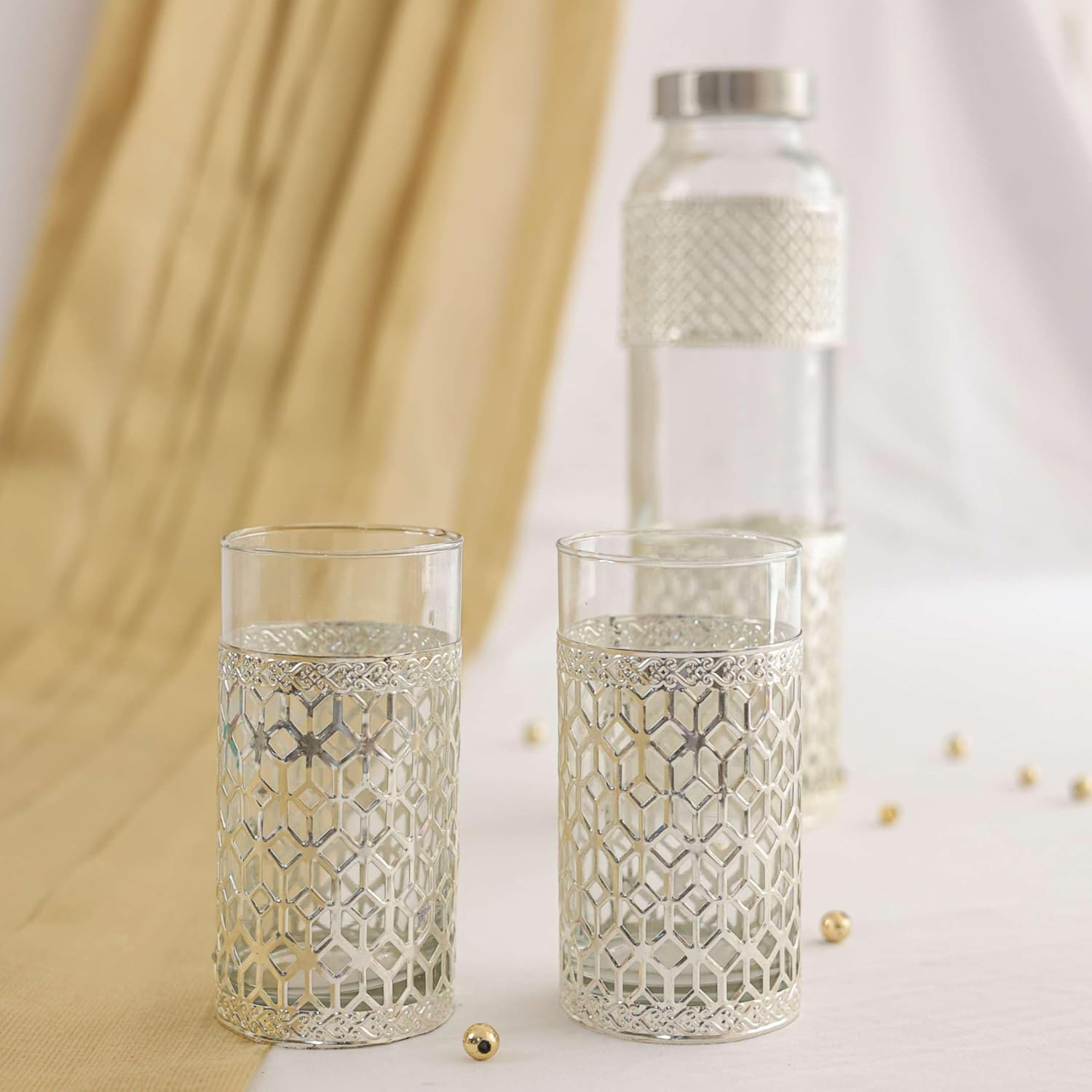 Premium German Silver-Style Glass Bottle Set | 1 Litre Bottle + 2 Glasses (300ml) | Luxury Green Velvet Gift Box | Elegant Dining & Gifting Set for Weddings, Anniversaries & Home Décor Dailyalley