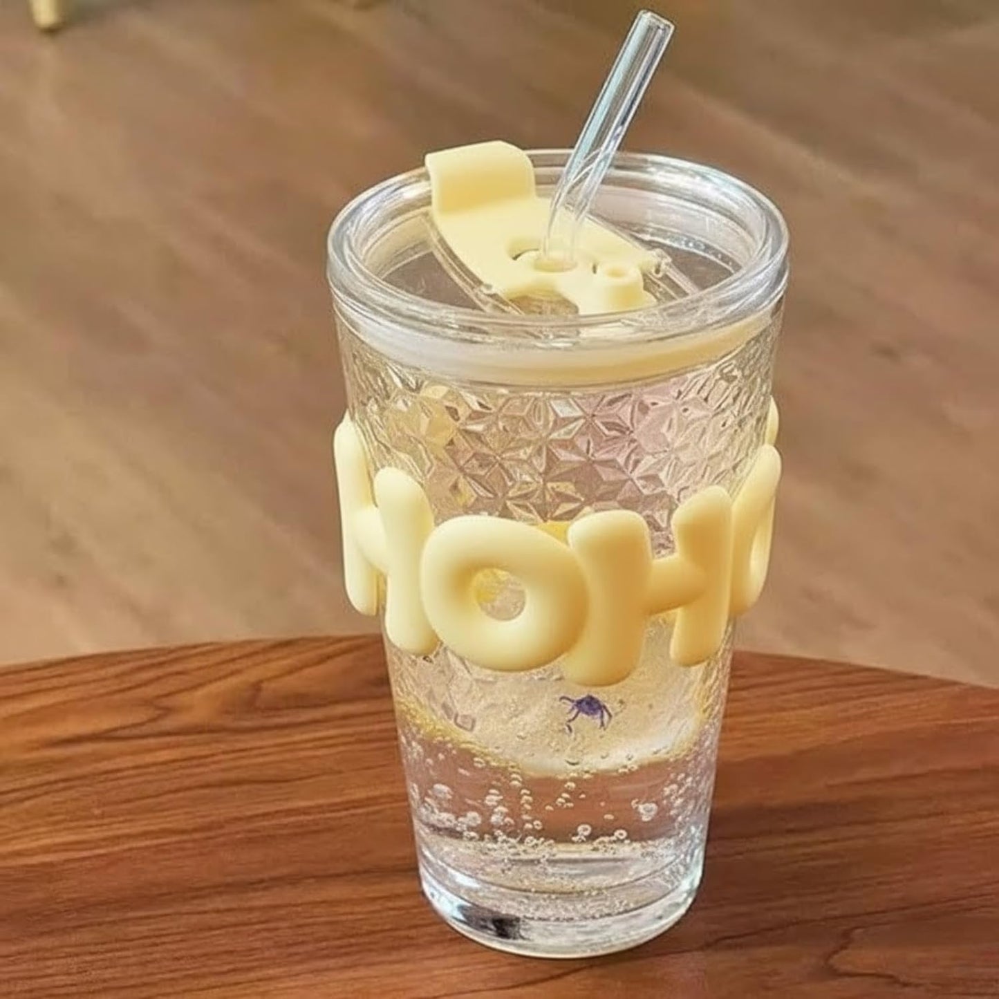 DailyAlley Glass Sipper Tumbler with Straw | Set of 2 | 450ml Stylish Cup for Cold & Hot Drinks | Reusable Travel Mug for Office, Gym, Home (Transparent, Yellow) Dailyalley