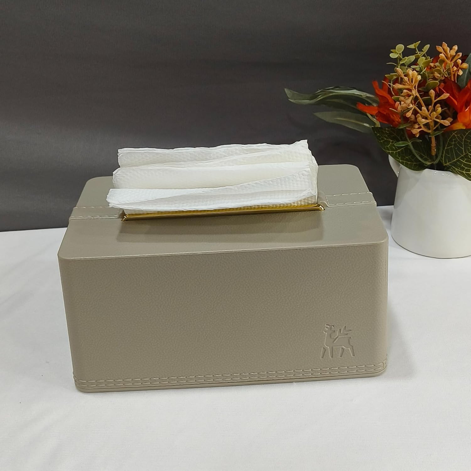 DailyAlley Tissue Box Holder - Premium Napkin Dispenser with a Golden Lid & Stylish Leather Finish. Perfect for your home, office, or car. Dailyalley