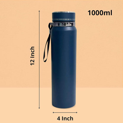 Premium 1000ml Stainless Steel Thermosteel Water Bottle – Double Wall Insulated, Leak-Proof Flask with Carry Rope & Matte Finish for Office, Gym, Travel & Outdoor (Blue) Dailyalley