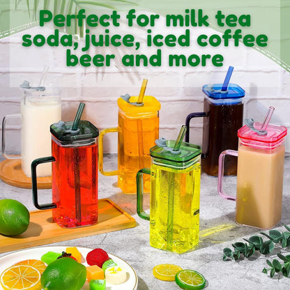 DailyAlley Cute Bow Glass Tumbler (300ml) w/ Straw & Lid | Reusable Water Sipper Mug | Stylish for Juice, Coffee, Milk, Travel & Office (Black) Dailyalley