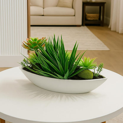 DailyAlley Artificial Mixed Plants in Boat-Shaped Pot – Realistic Faux Indoor Décor for Home, Office, Bedroom & Perfect Gift Idea Dailyalley