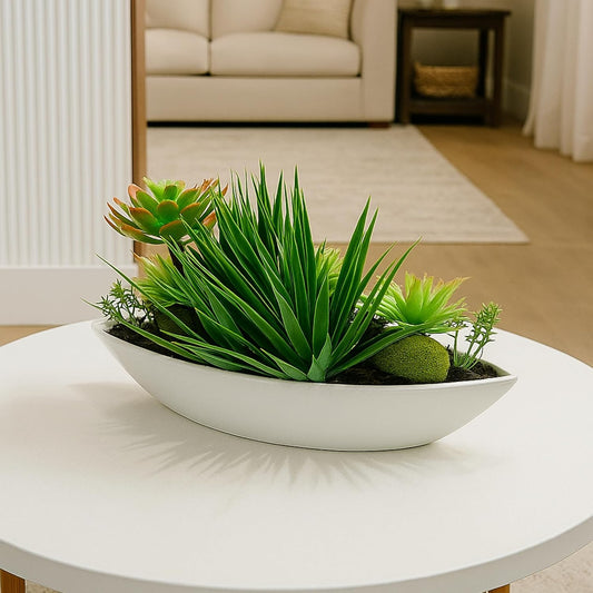 DailyAlley Artificial Mixed Plants in Boat-Shaped Pot – Realistic Faux Indoor Décor for Home, Office, Bedroom & Perfect Gift Idea Dailyalley