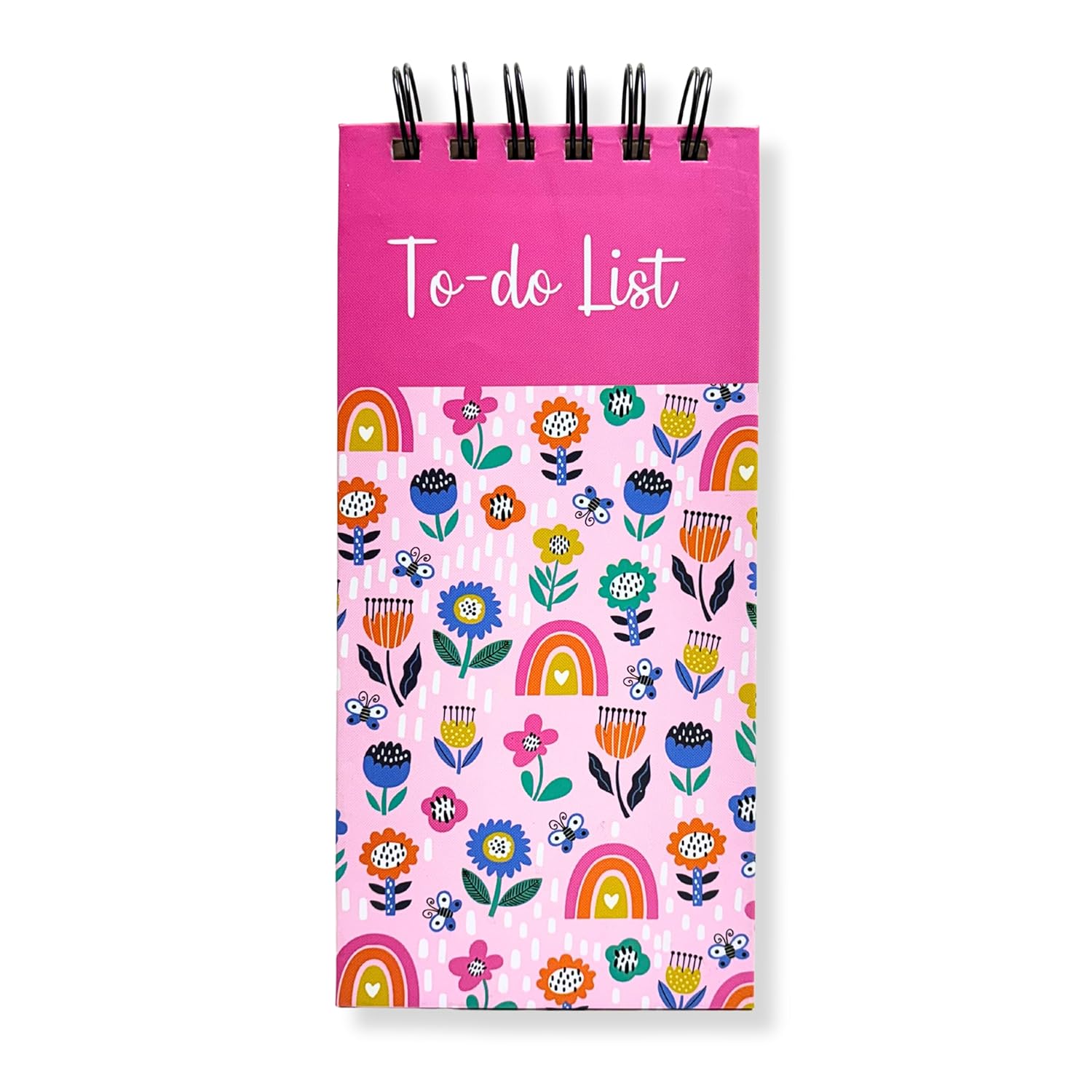 Pink Flower To-Do List Notepad | Daily Planner for Tasks, Study & Groceries | Wirebound Checklist Pad | 50 Tear-Off Sheets | 264 Pages | 80 GSM | 9.2x19.8 cm Dailyalley