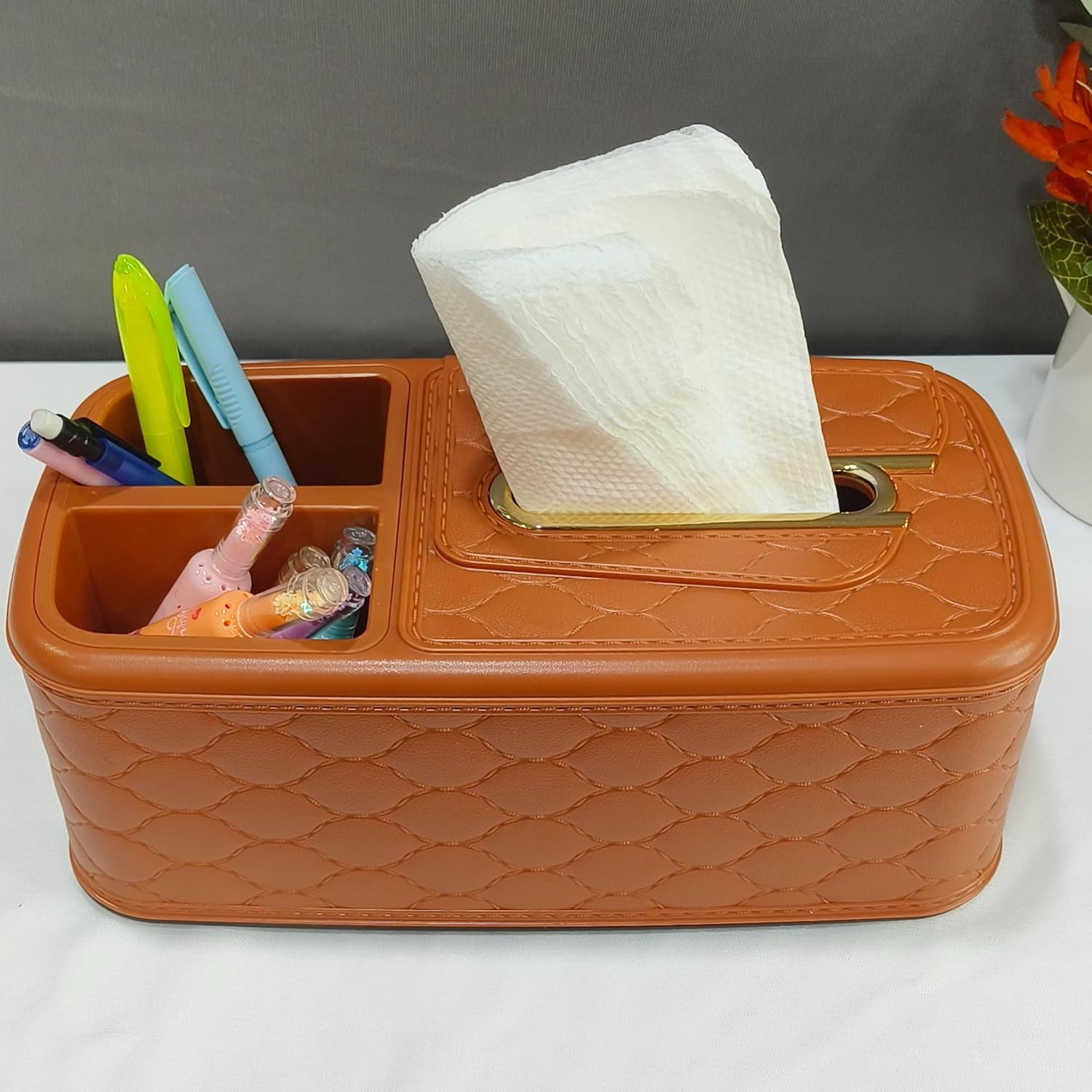 DailyAlley Tissue & Pen Holder - Multipurpose organizer for your home, office, or car. Features 2 compartments for tissues, pens, & more. Dailyalley