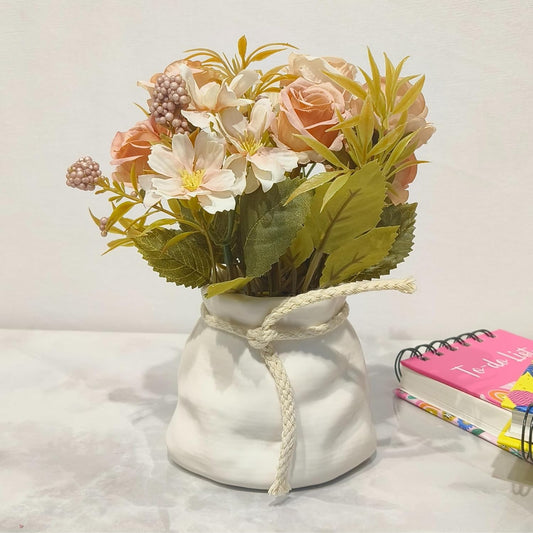 DailyAlley Artificial Pink Rose - Faux flower arrangement with a white ceramic pot. Perfect tabletop decor for your home, office, bedroom, or desk. Dailyalley