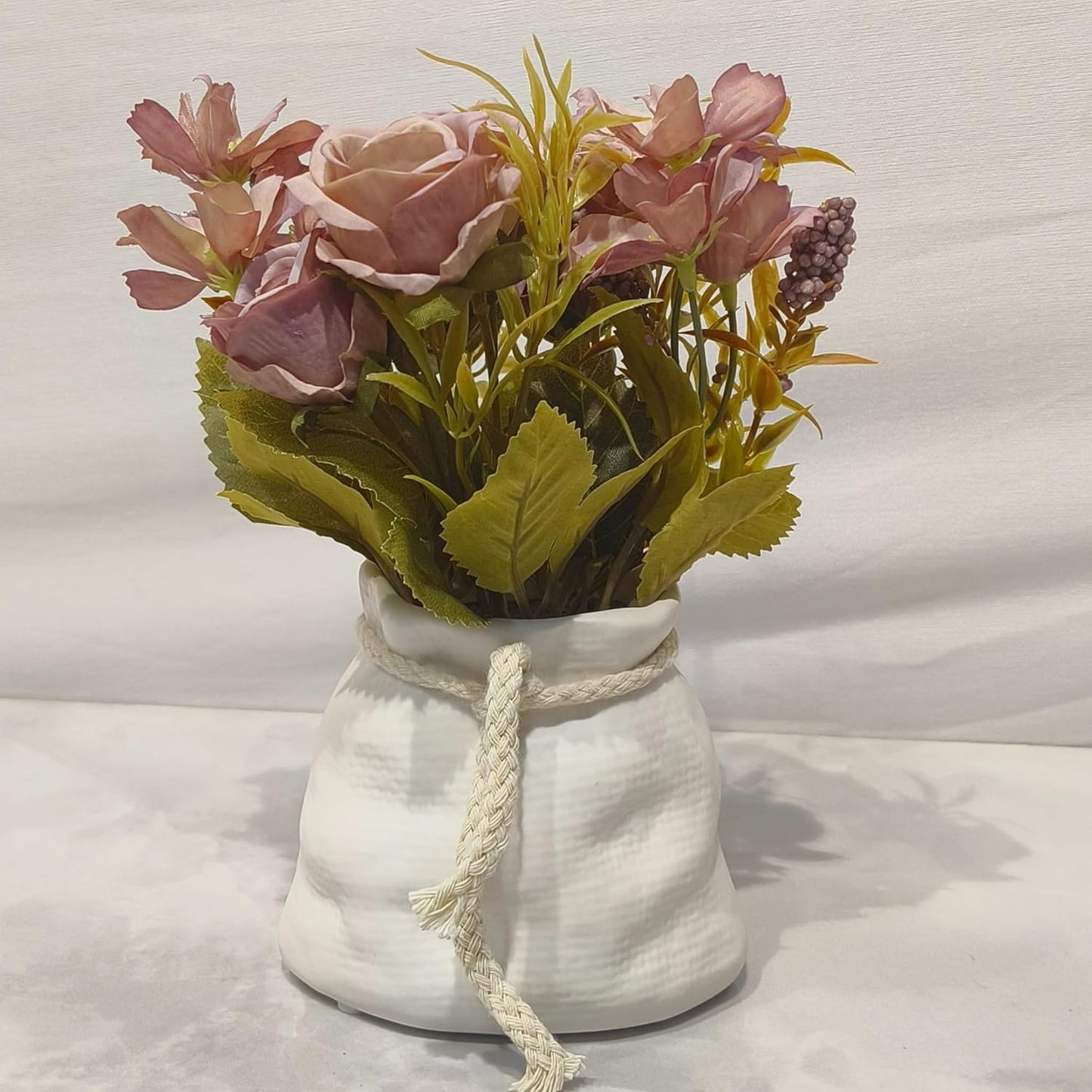 DailyAlley Purple Artificial Rose - Faux flower arrangement with a white ceramic pot. Perfect tabletop decor for your home, office, bedroom, or desk. Dailyalley
