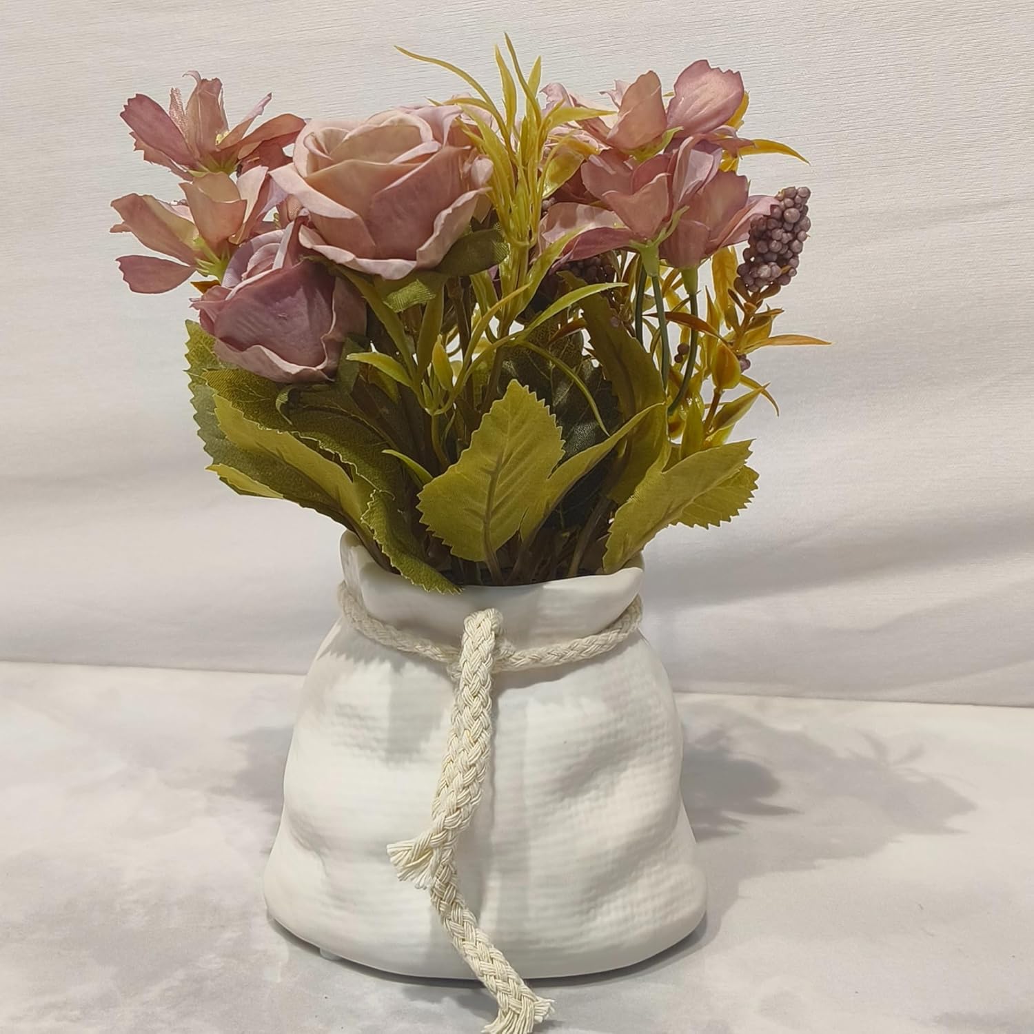 DailyAlley Purple Artificial Rose - Faux flower arrangement with a white ceramic pot. Perfect tabletop decor for your home, office, bedroom, or desk. Dailyalley
