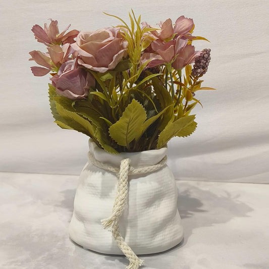 DailyAlley Purple Artificial Rose - Faux flower arrangement with a white ceramic pot. Perfect tabletop decor for your home, office, bedroom, or desk. Dailyalley