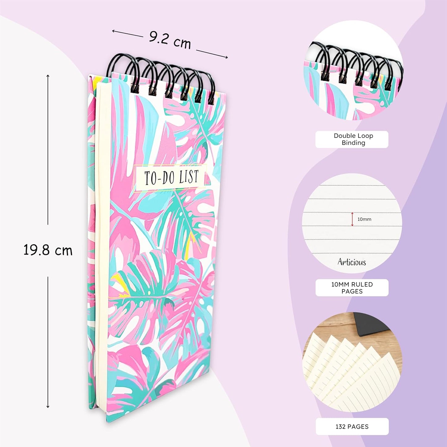 Multi Leaves To-Do List Notepad | Daily Planner for Work, Study & Groceries | Wirebound Checklist Pad | 50 Tear-Off Sheets | 264 Pages | 80 GSM | 9.2x19.8 cm Dailyalley