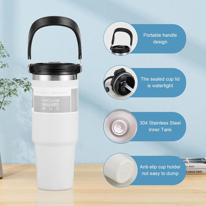DailyAlley White Travel Mug - A stylish and insulated travel mug with a handle, perfect for keeping your drinks hot or cold on the go. Dailyalley
