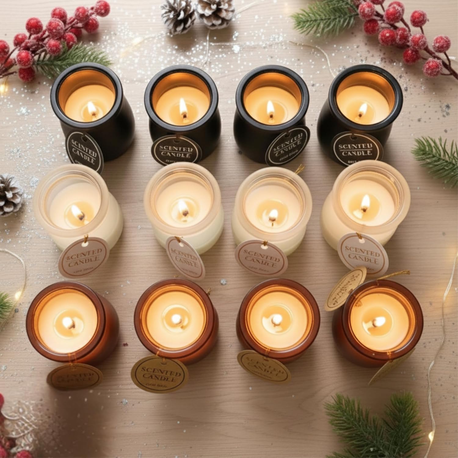 Handmade Scented Jar Candles – Pack of 12 | Long-Lasting 24+ Hour Burn | Amber Brown, Matte Black & Frosted White Glass Jars | Christmas Decor, Home Fragrance, Gifting & Aromatherapy Dailyalley