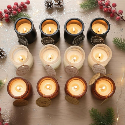 Handmade Scented Jar Candles – Pack of 12 | Long-Lasting 24+ Hour Burn | Amber Brown, Matte Black & Frosted White Glass Jars | Christmas Decor, Home Fragrance, Gifting & Aromatherapy Dailyalley