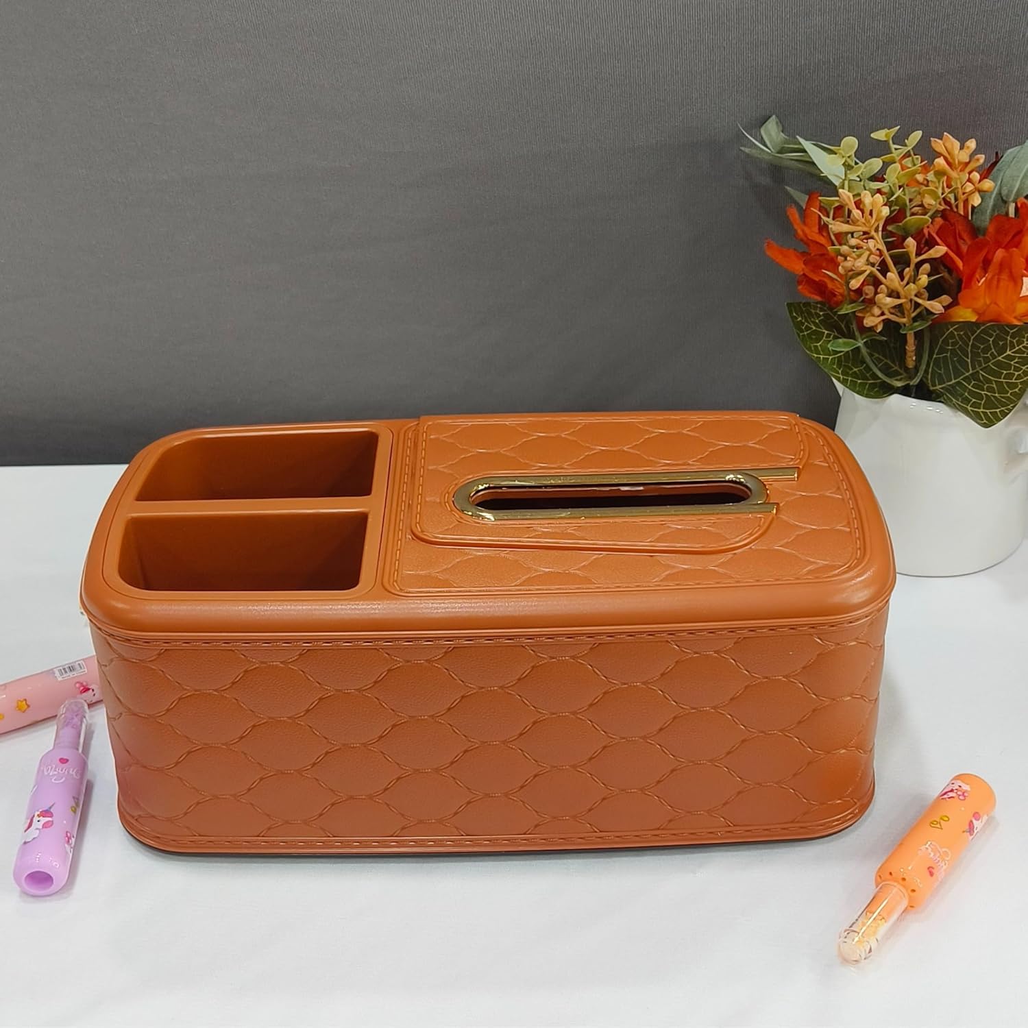 DailyAlley Tissue & Pen Holder - Multipurpose organizer for your home, office, or car. Features 2 compartments for tissues, pens, & more. Dailyalley