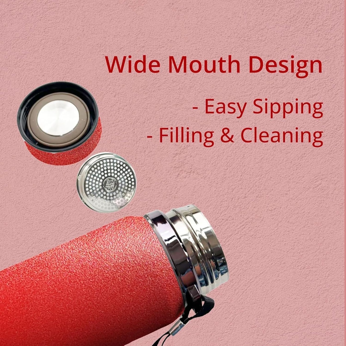 Premium 1000ml Stainless Steel Thermosteel Water Bottle – Leak-Proof, Double Wall Insulated Flask with Carry Rope & Matte Red Finish for Office, Gym, Travel & Outdoor Dailyalley