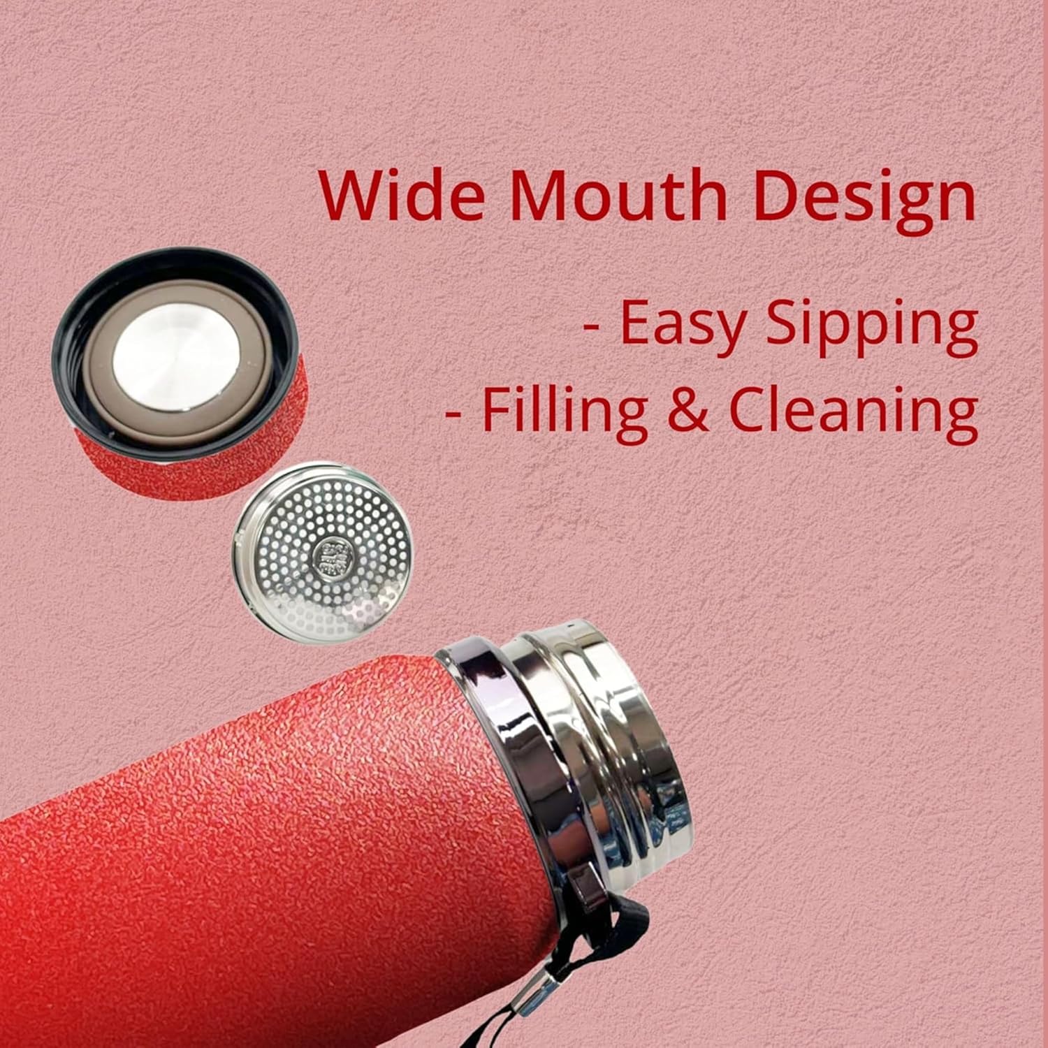 Premium 1000ml Stainless Steel Thermosteel Water Bottle – Leak-Proof, Double Wall Insulated Flask with Carry Rope & Matte Red Finish for Office, Gym, Travel & Outdoor Dailyalley