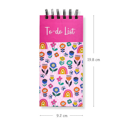 Pink Flower To-Do List Notepad | Daily Planner for Tasks, Study & Groceries | Wirebound Checklist Pad | 50 Tear-Off Sheets | 264 Pages | 80 GSM | 9.2x19.8 cm Dailyalley
