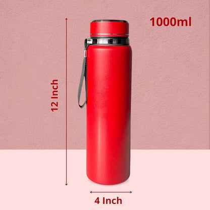 Premium 1000ml Stainless Steel Thermosteel Water Bottle – Leak-Proof, Double Wall Insulated Flask with Carry Rope & Matte Red Finish for Office, Gym, Travel & Outdoor Dailyalley