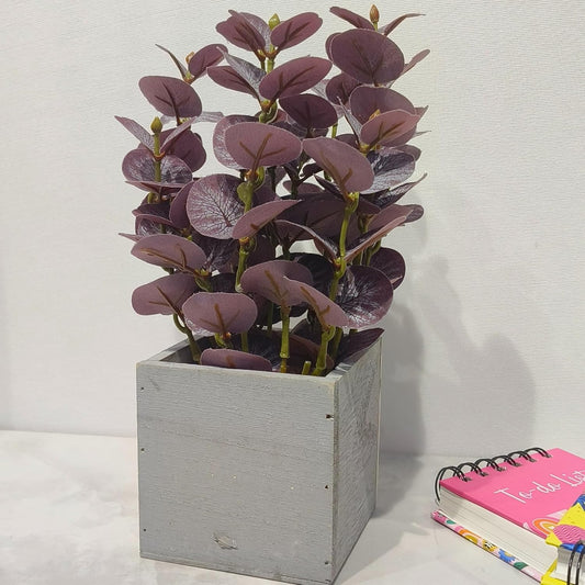 DailyAlley Purple Artificial Money Plant in Wooden Pot – Realistic Faux Tabletop Décor for Home, Office, Bedroom & Living Room Dailyalley